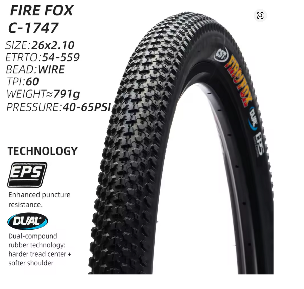 CST 26 x 2.1 MTB Tyre | EPS Puncture Resistant | Dual Compound Technology - Avocado eBike